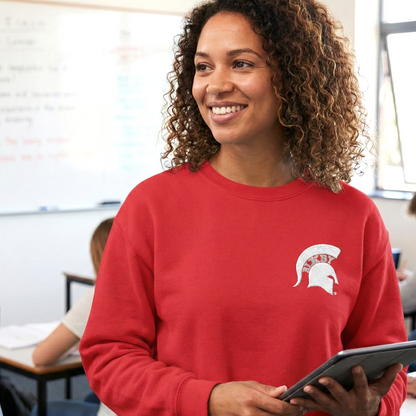Embroidered White Spartan Helmet Gildan Sweatshirt