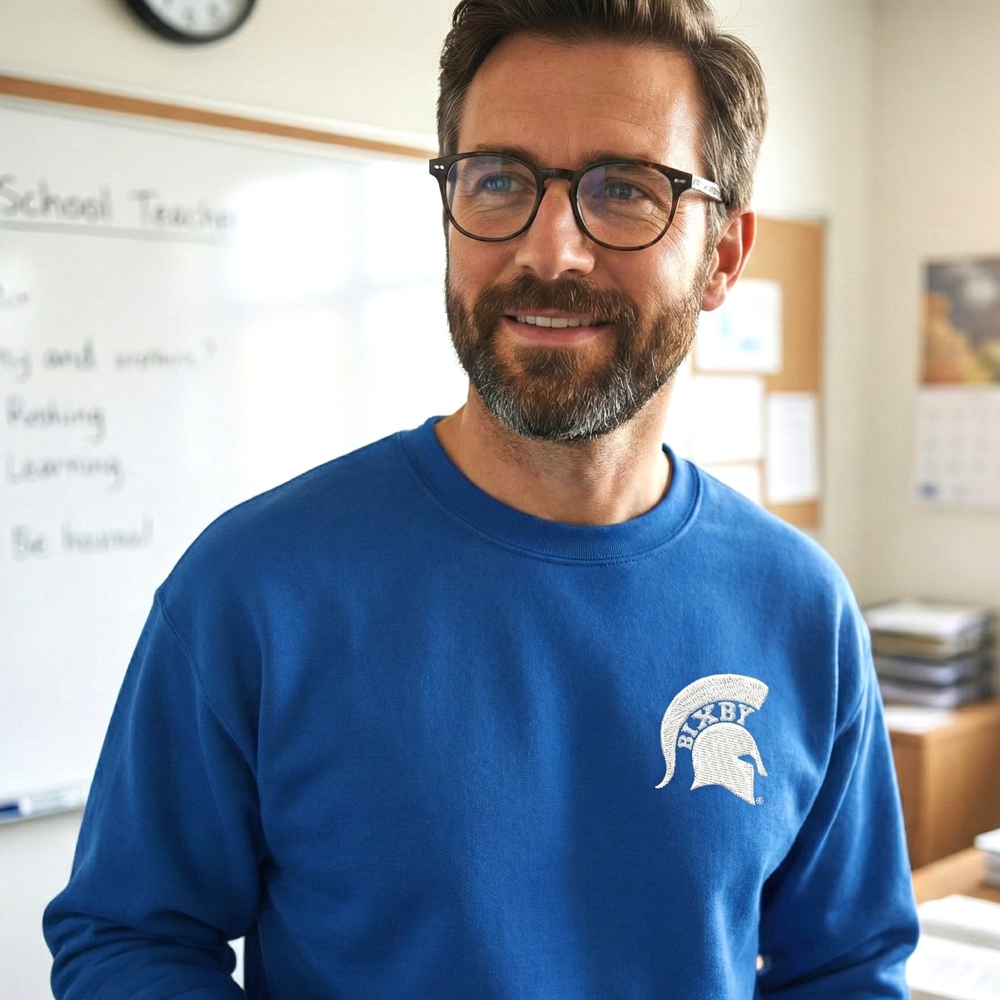 Embroidered White Spartan Helmet Gildan Sweatshirt