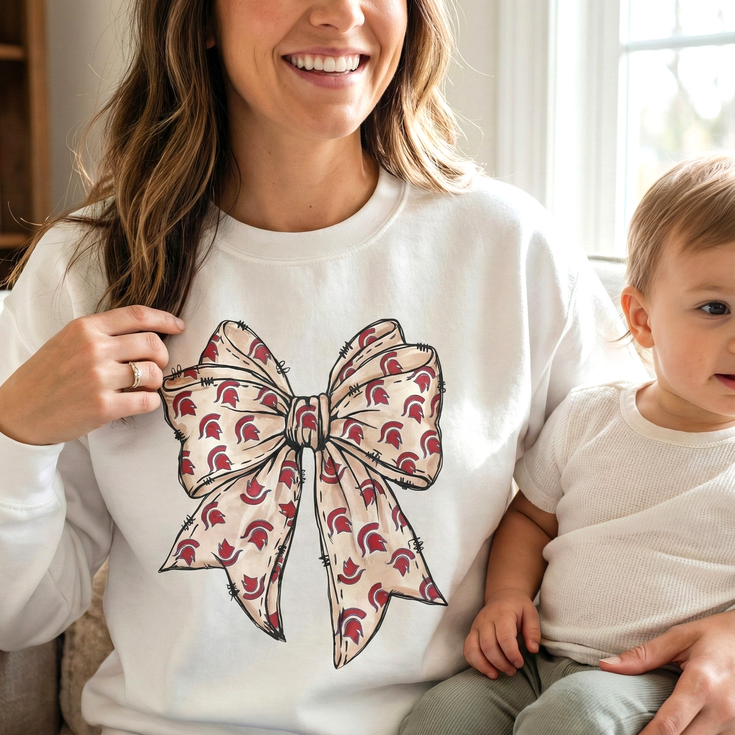 Spartan Helmet Pattered Bow Gildan Sweatshirt