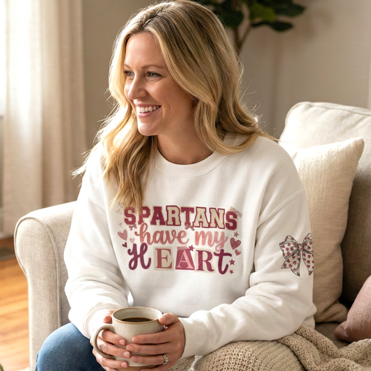 Spartans Have My Heart Crewneck Sweatshirt with Sleeve Bow