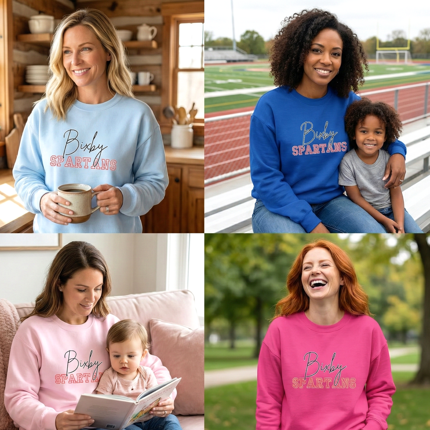 Bixby Spartan Embroidered Crewneck Sweatshirt — Cursive & Yearbook Fonts