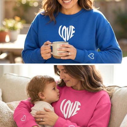 Embroidered Love Heart Gildan Sweatshirt with Dual Sleeve Embroidery