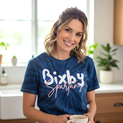 Bixby Spartans Navy Tie-Dye Softstyle Tee
