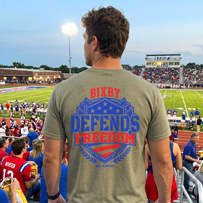 Defends Freedom T-Shirt  Bixby Oklahoma Patriotic USA Flag Tee