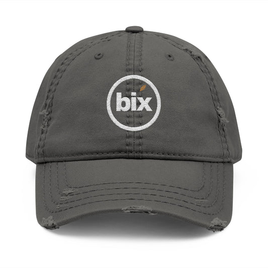 Dad hat embroidered with Lowercase bix Distressed Washed.