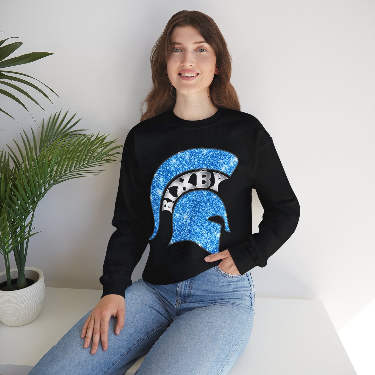 Bixby Spartan Helmet Bling Gildan Sweatshirt