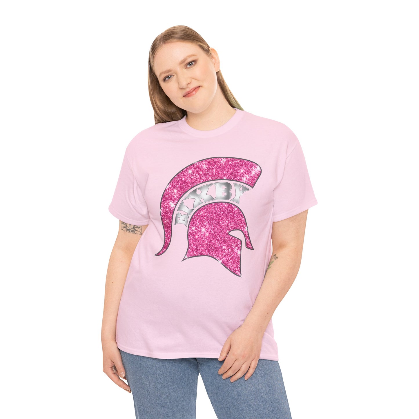 Bixby Spartan Pink Helmet Bling Gildan Tee