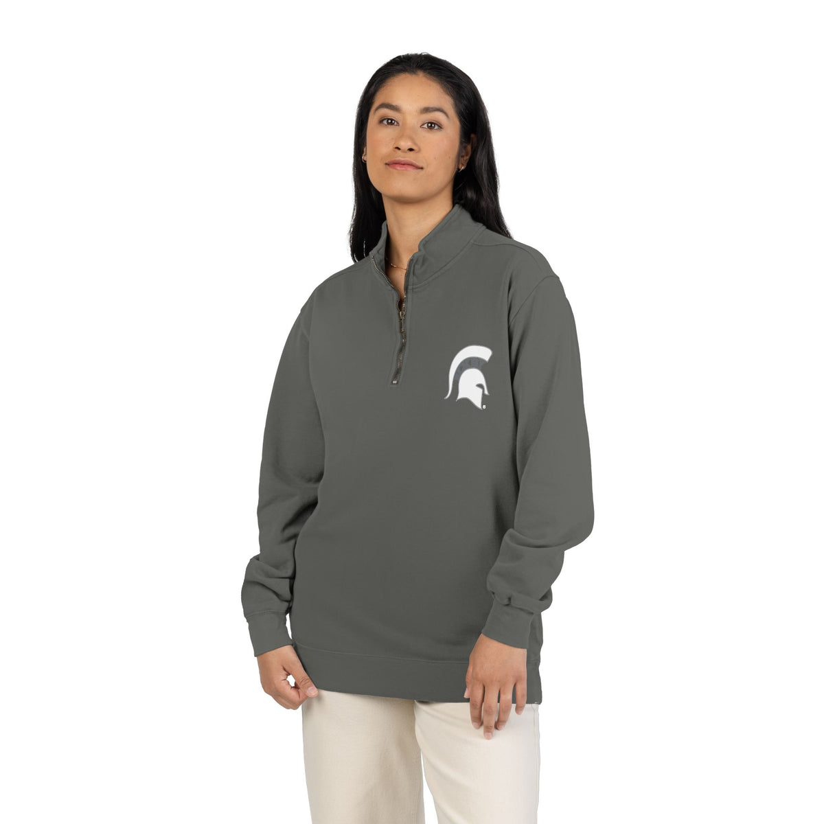 Bixby Spartans White Helmet Quarter-Zip Pullover Comfort Colors Tee