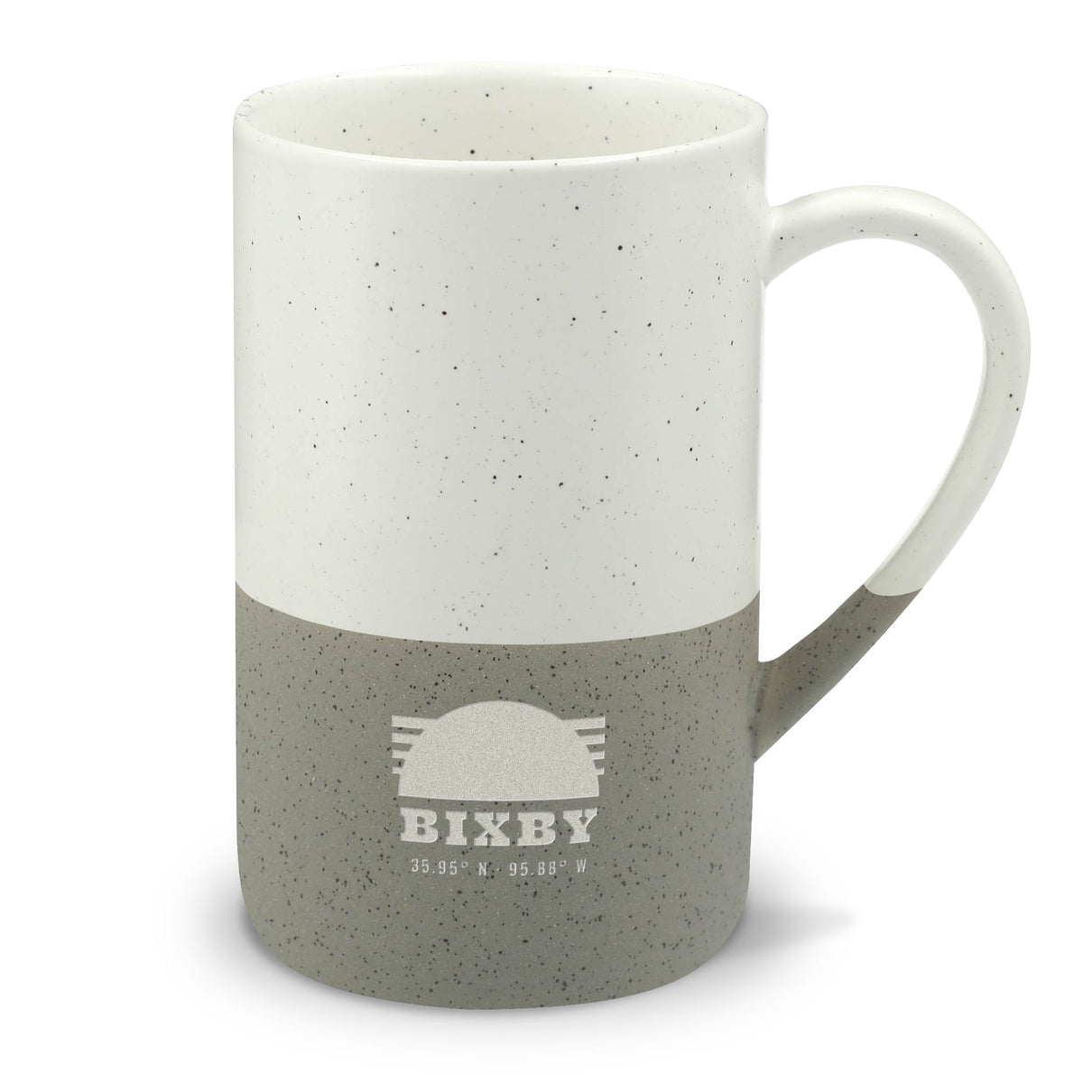 Retro Sunset Coordinates Engraved Speckled Mug