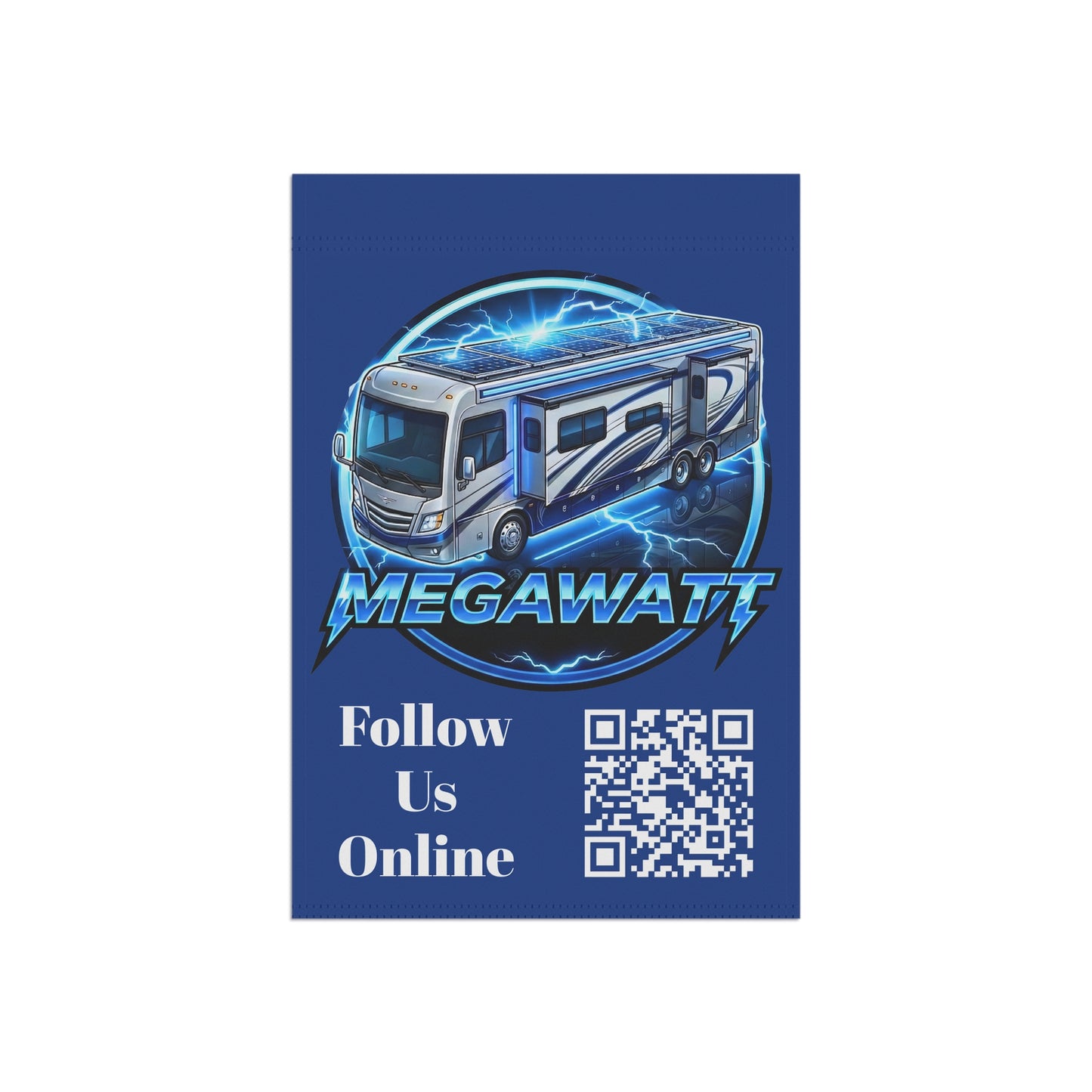 Megawatt RV Garden Flag — 'Follow Us Online' QR Code House Banner