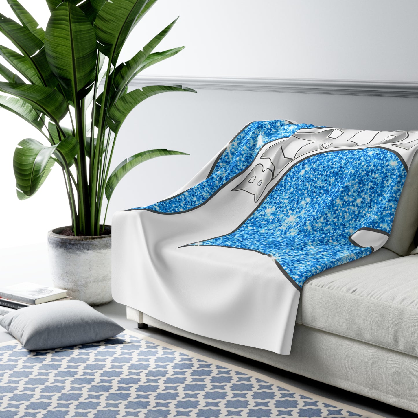 Spartan Blue Bling Logo Sherpa Fleece Blanket