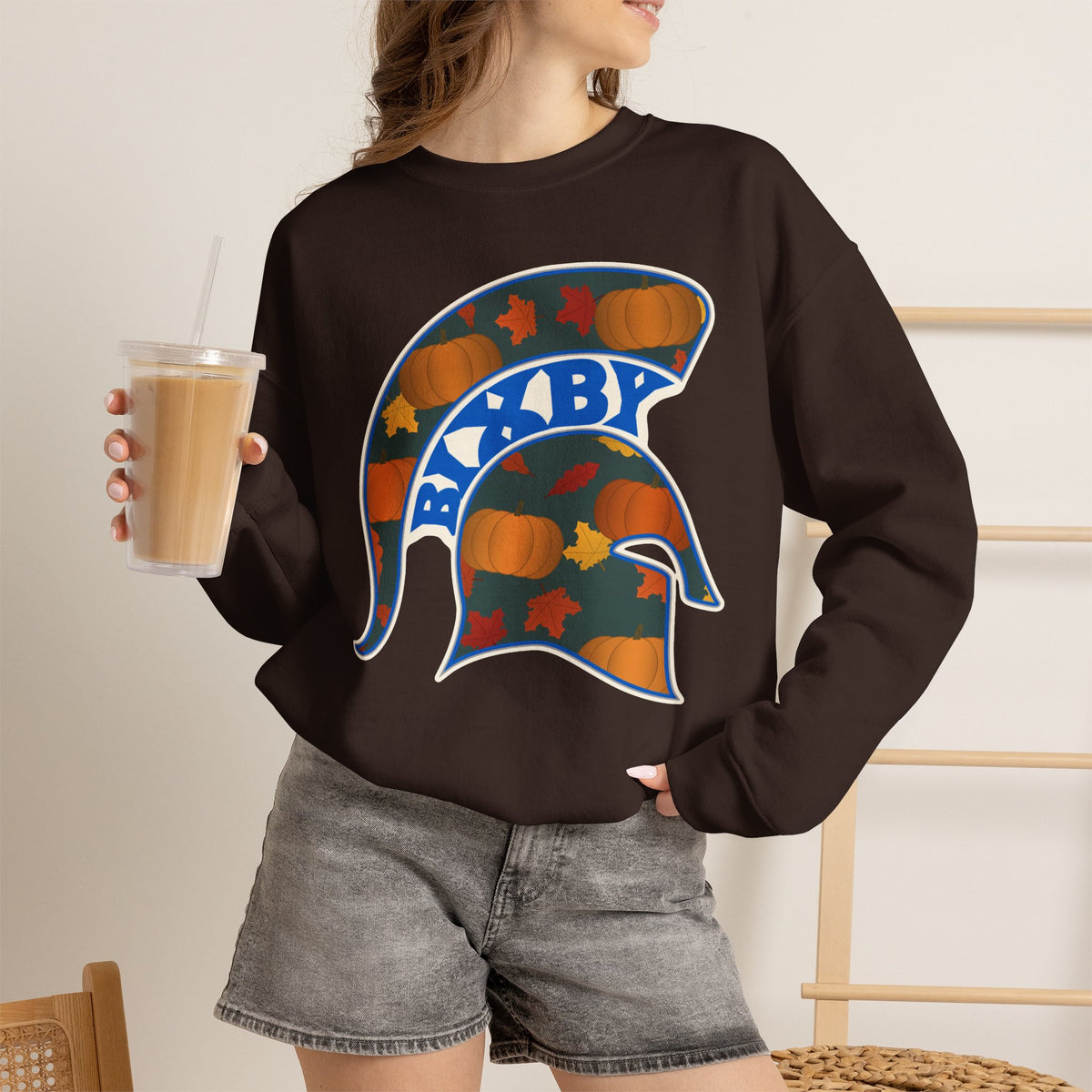 Bixby Spartans Pumpkin Patch Helmet Sweatshirt – Fall Game Day Crewneck