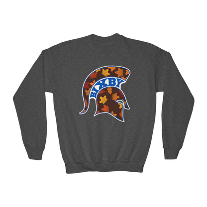 Bixby Spartans Fall Leaves Helmet Youth Sweatshirt – Kids Autumn Crewneck