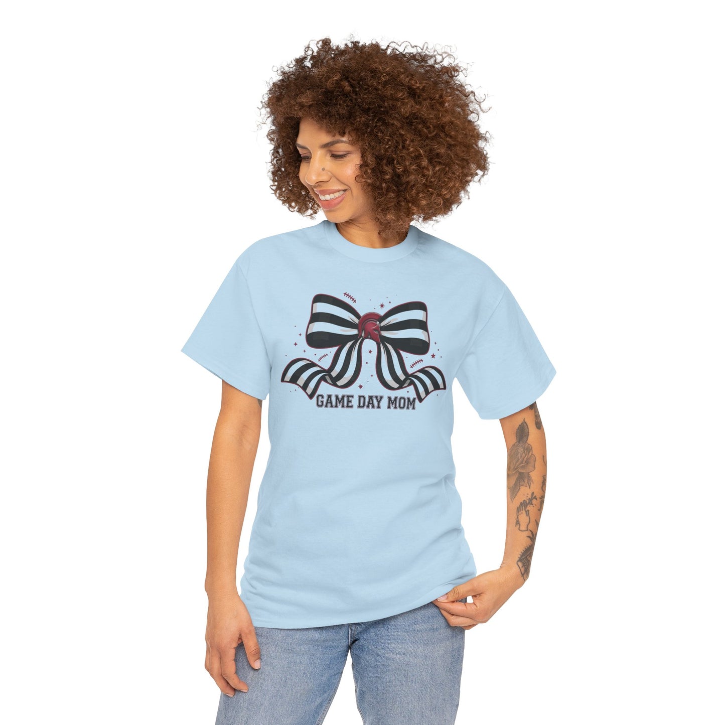 Game Day Mom T-Shirt – Striped Bow Football Mom Tee