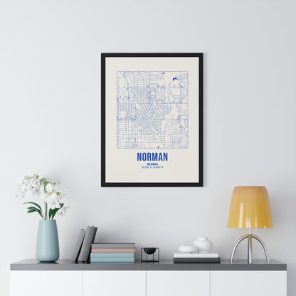 Norman Street Map Framed Print, Royal Blue on Cream