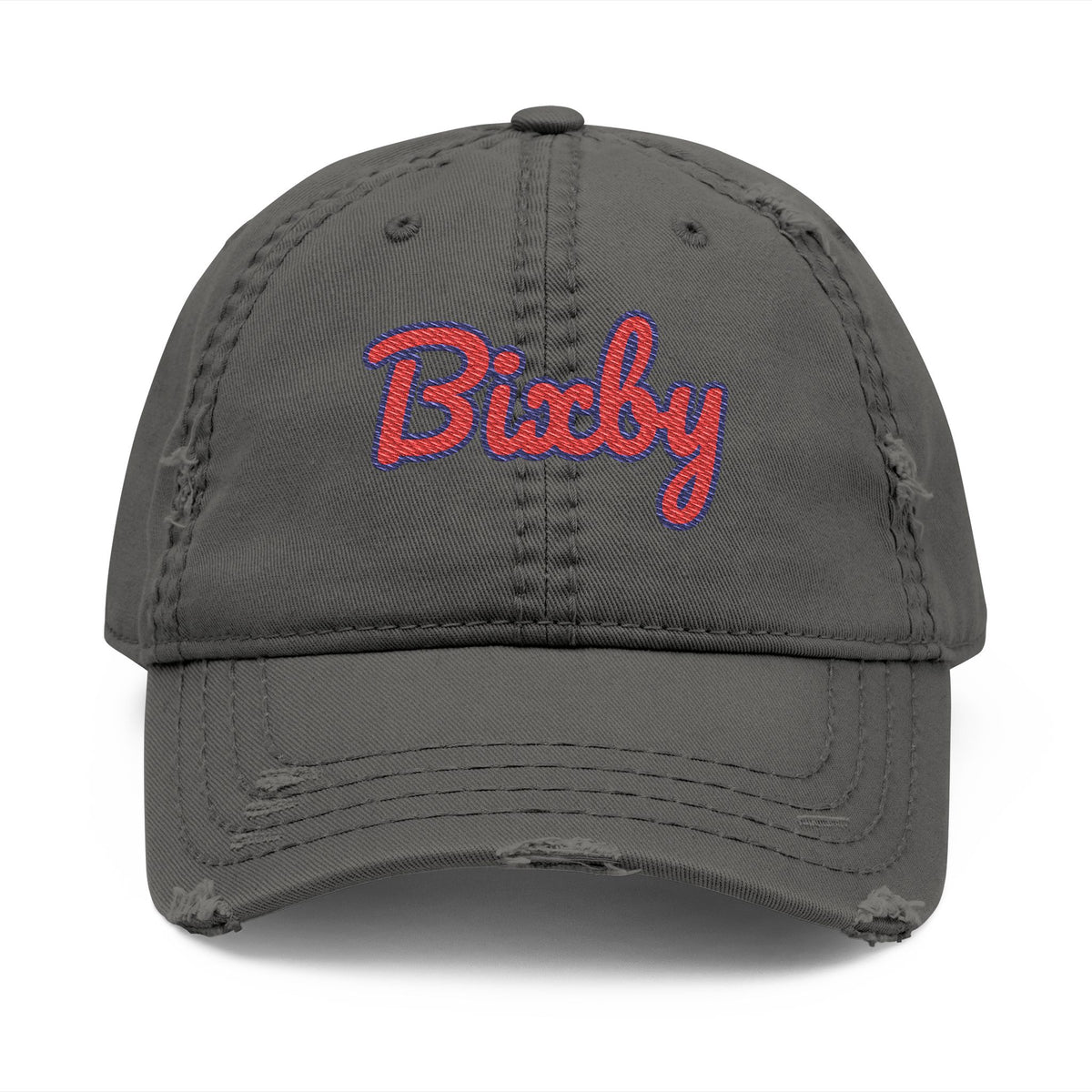 Bixby Spartans Distressed Dad Hat, Embroidered Red Script Bixby