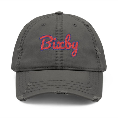 Bixby Spartans Distressed Dad Hat, Embroidered Red Script Bixby
