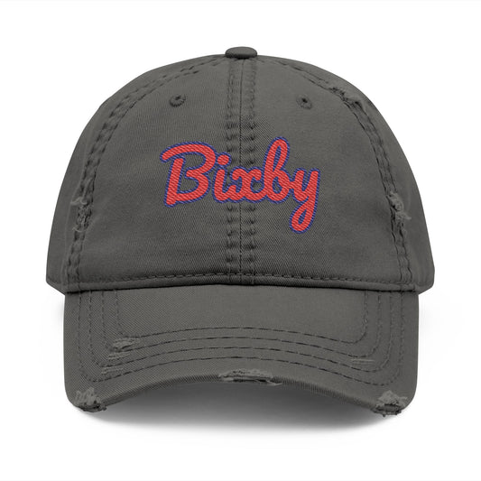 Bixby Spartans Distressed Dad Hat, Embroidered Red Script Bixby