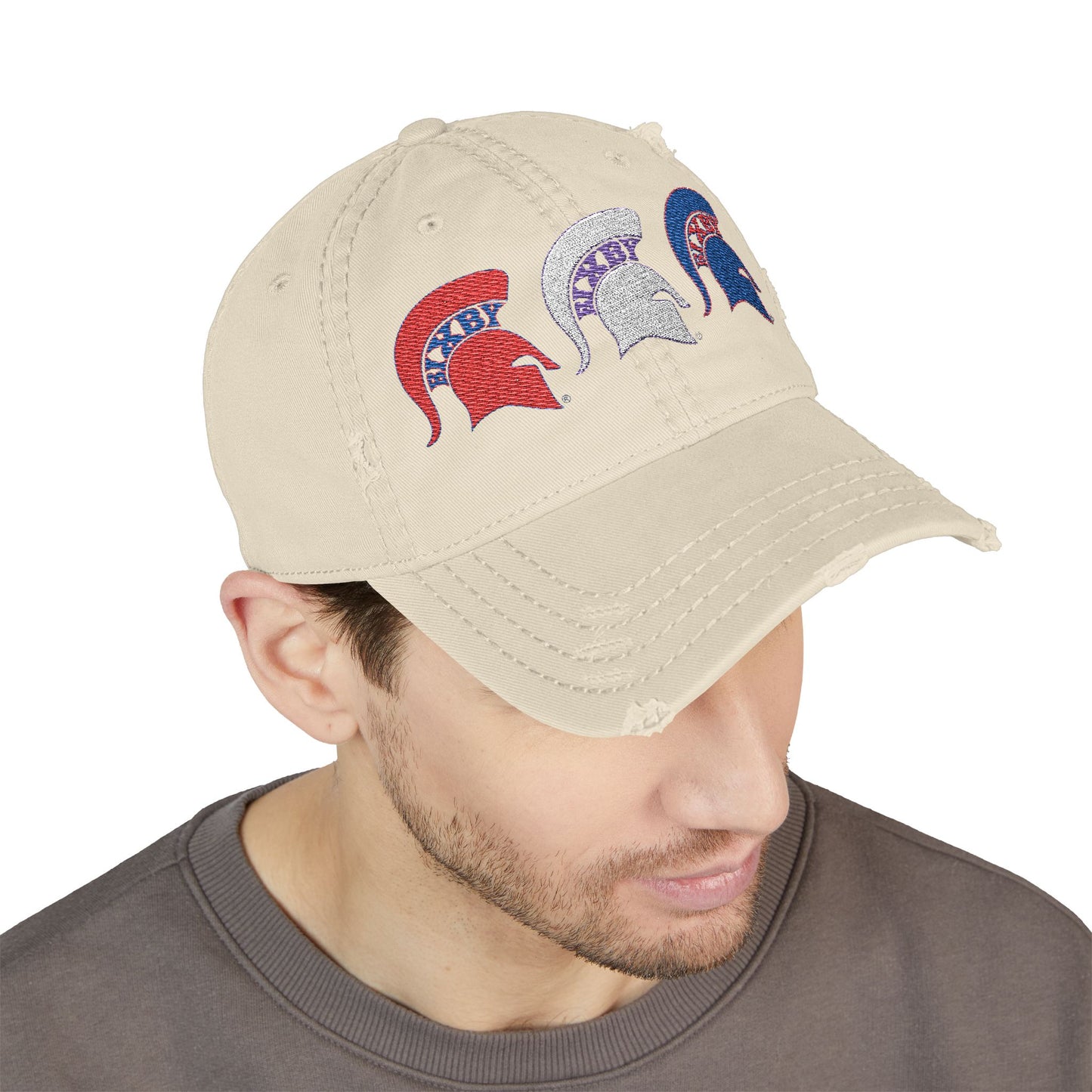 Bixby Spartan Red, White and Blue Embroidered Distressed Ballcap