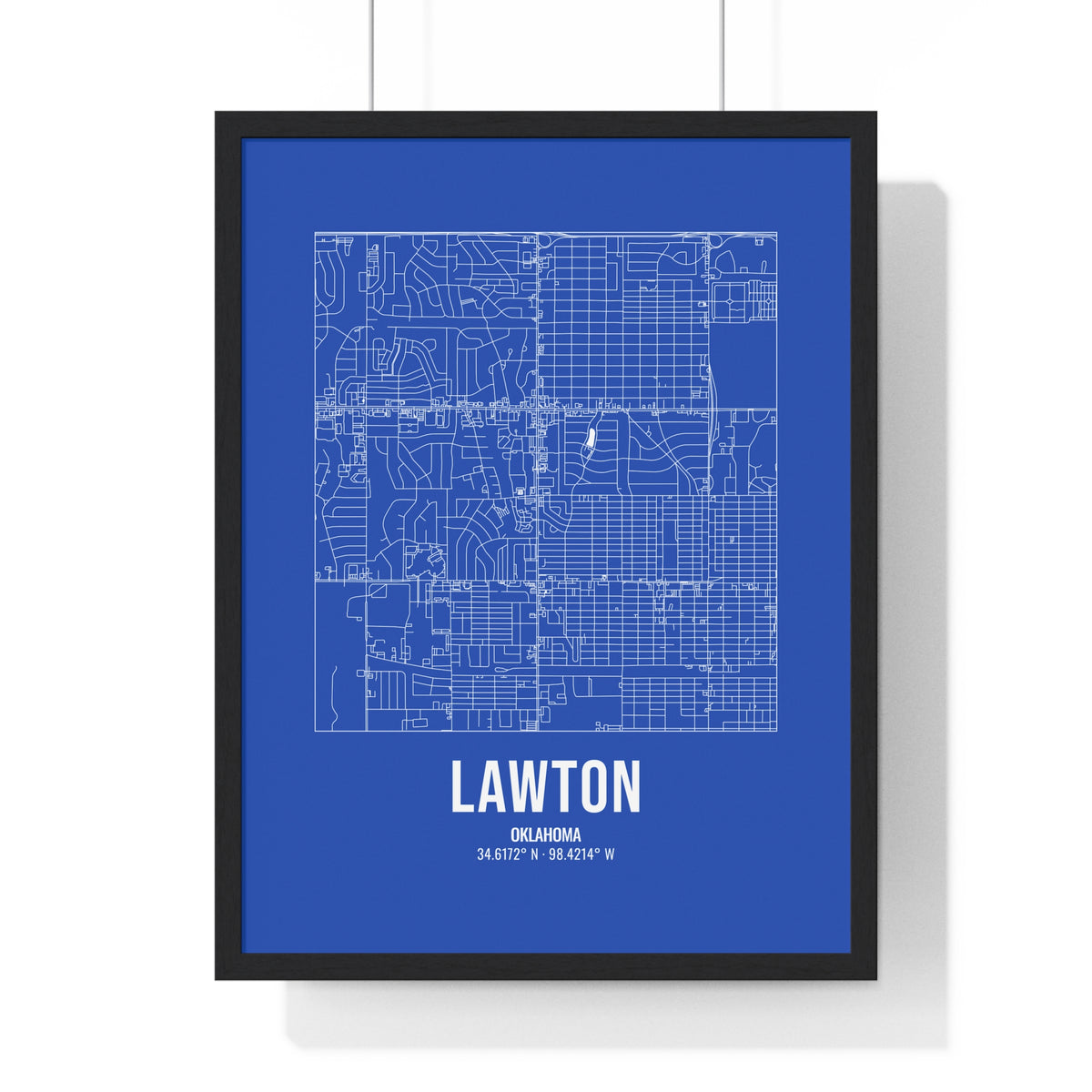 Lawton Street Map Framed Print, White on Royal Blue