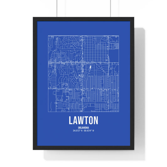 Lawton Street Map Framed Print, White on Royal Blue