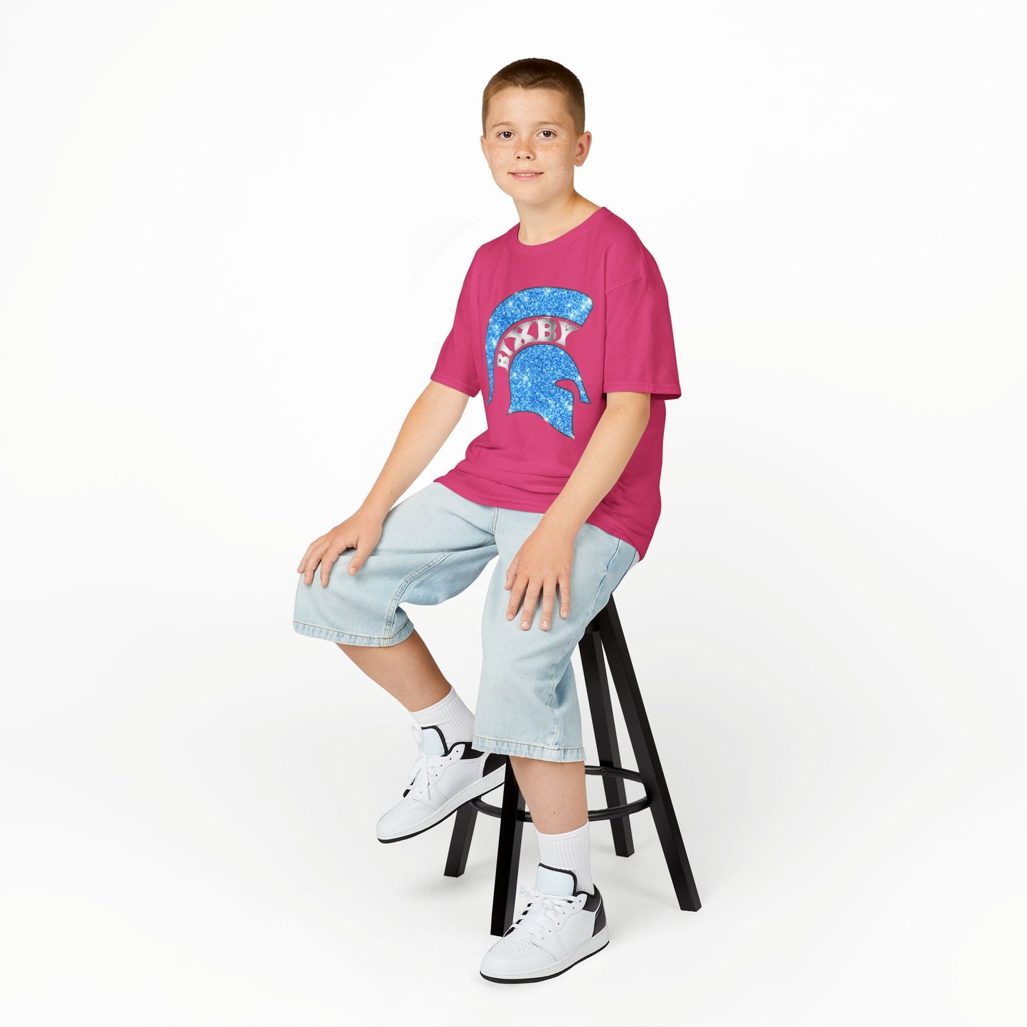 Bixby Spartan Blue Helmet Bling Youth Gildan Tee
