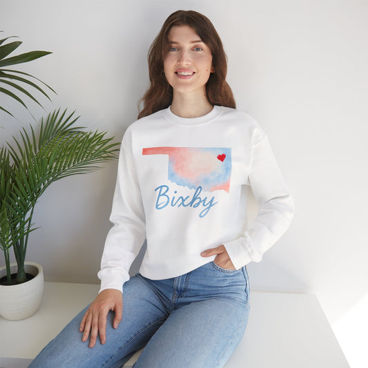 Bixby Spartans OK Heart Watercolor Sweatshirt