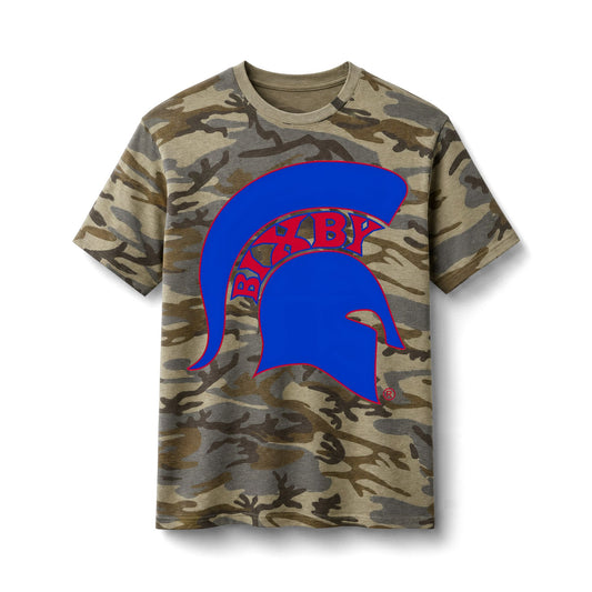 Bixby Spartans Camo Spartan - Blue Spartan Helmet Graphic Tee