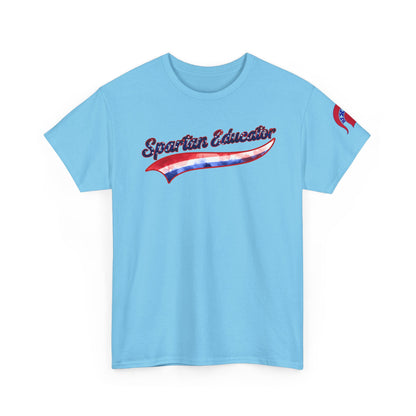 Spartan Educator Patriotic Design Gildan Tee With Sleeve Logo