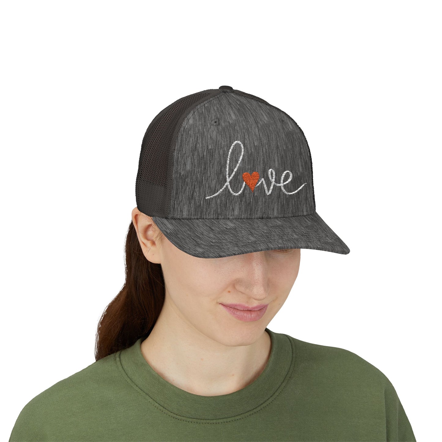 Love Script Snapback Trucker Cap | Sparkle Heart Embroidery
