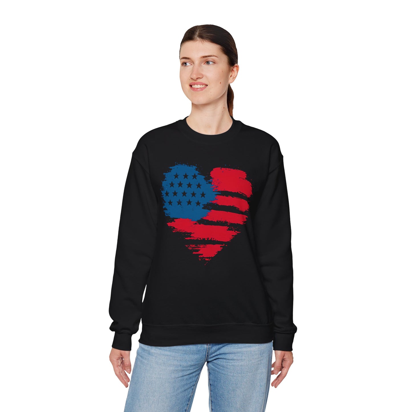 American Flag Heart Sweatshirt | Patriotic USA Brush Stroke Heart