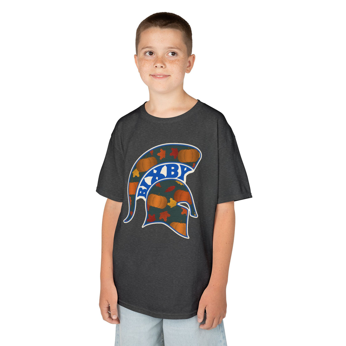 Bixby Spartans Pumpkin Patch Helmet Youth Tee – Kids Fall Game Day Shirt