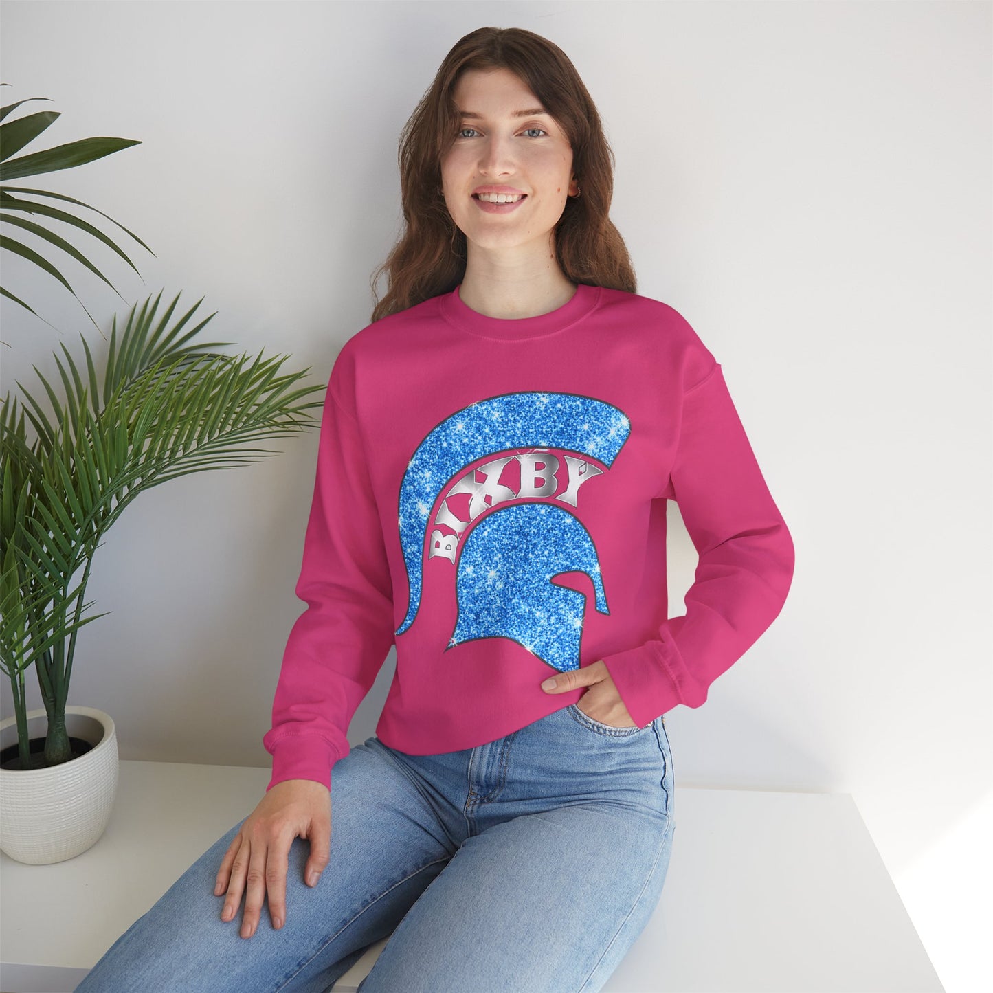 Bixby Spartan Helmet Bling Gildan Sweatshirt