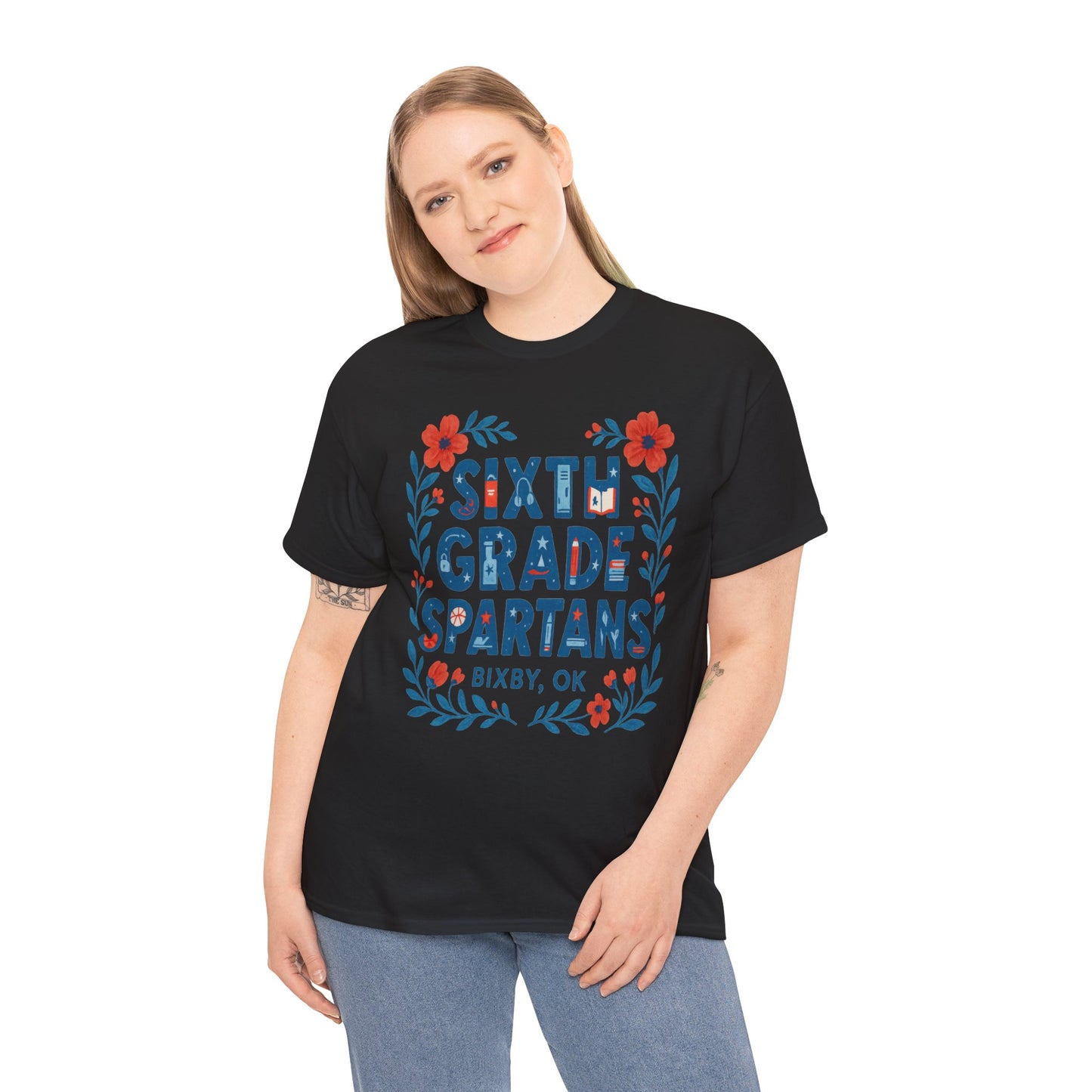 Floral Sixth Grade Spartan Gildan Tee