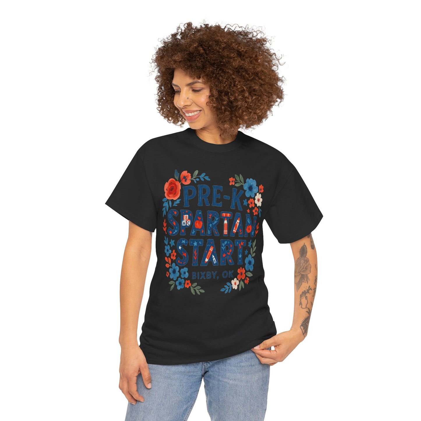 Floral Pre-K Spartan Gildan Tee