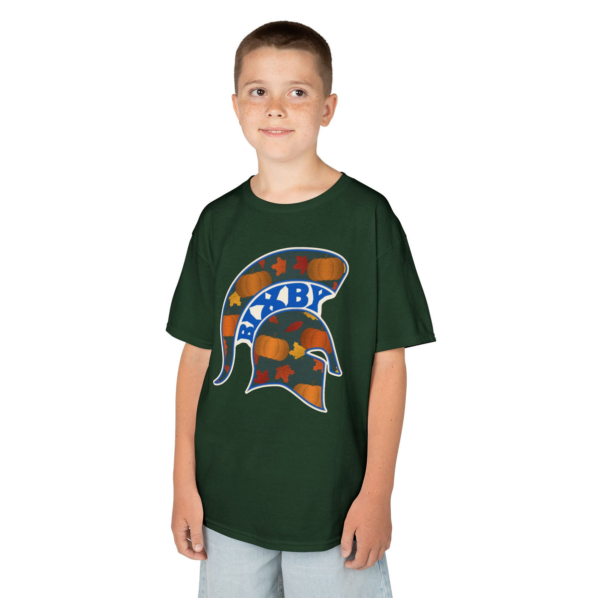 Bixby Spartans Pumpkin Patch Helmet Youth Tee – Kids Fall Game Day Shirt