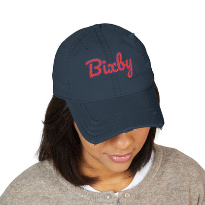 Bixby Spartans Distressed Dad Hat, Embroidered Red Script Bixby