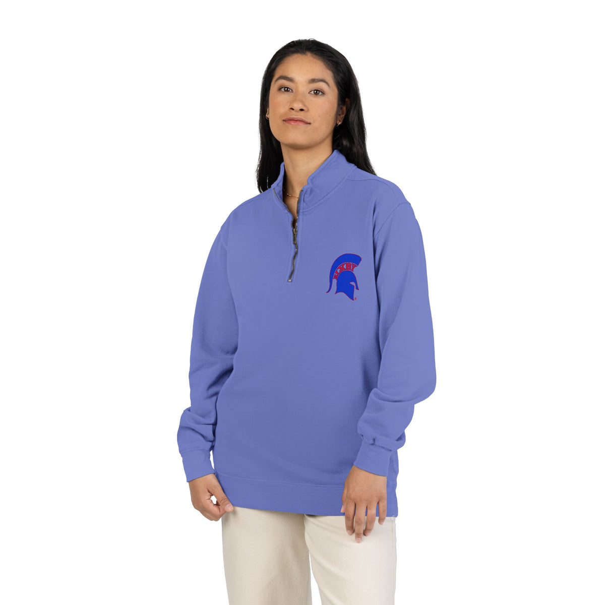 Bixby Spartans Blue Helmet Quarter-Zip Pullover Comfort Colors Tee