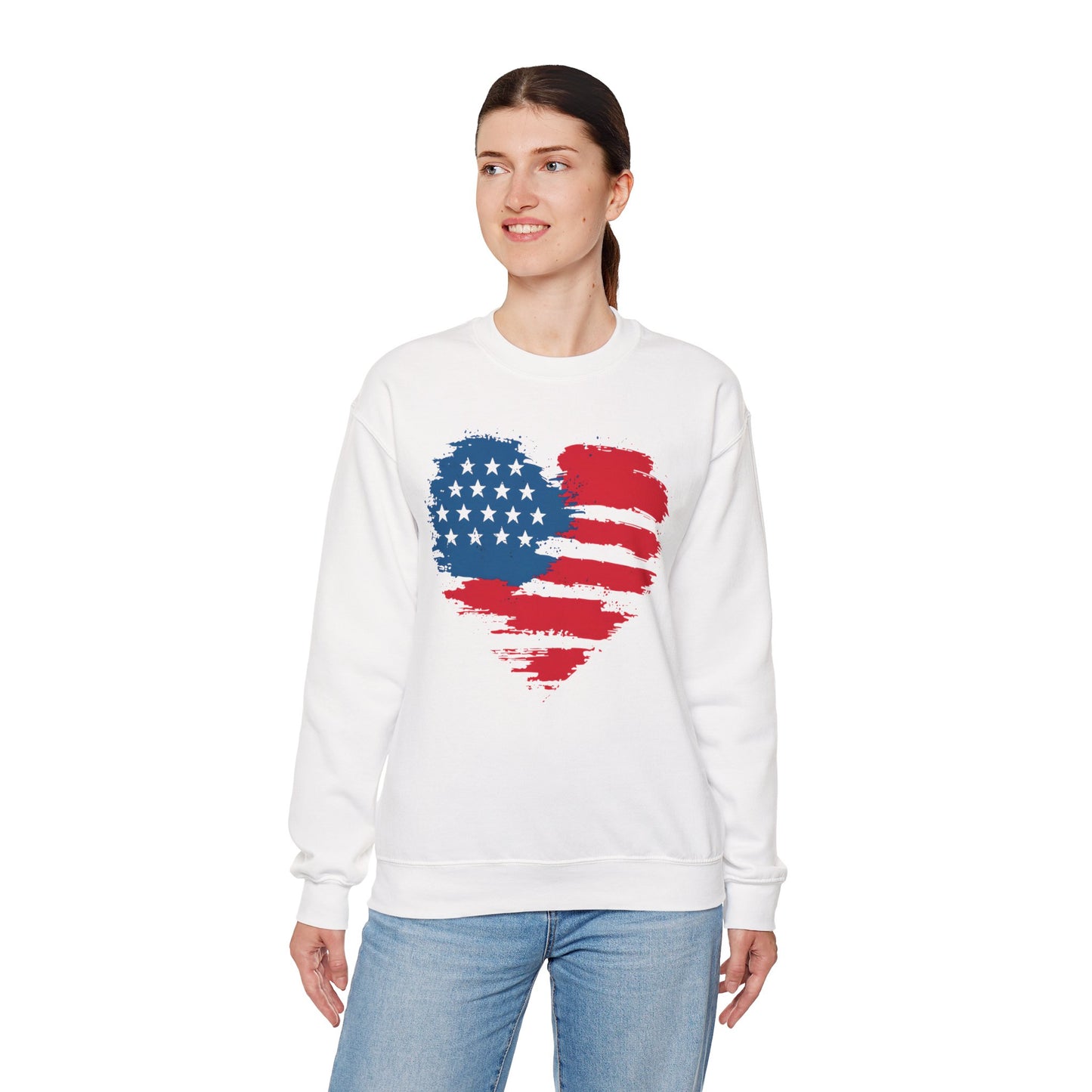 American Flag Heart Sweatshirt | Patriotic USA Brush Stroke Heart