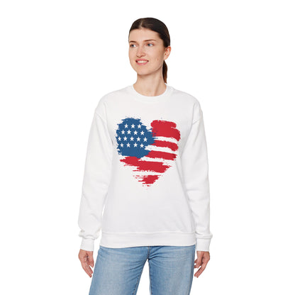 American Flag Heart Sweatshirt | Patriotic USA Brush Stroke Heart