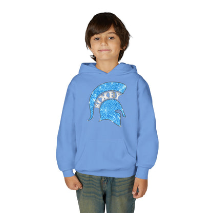 Bixby Spartan Blue Helmet Bling Youth Gildan Hoodie