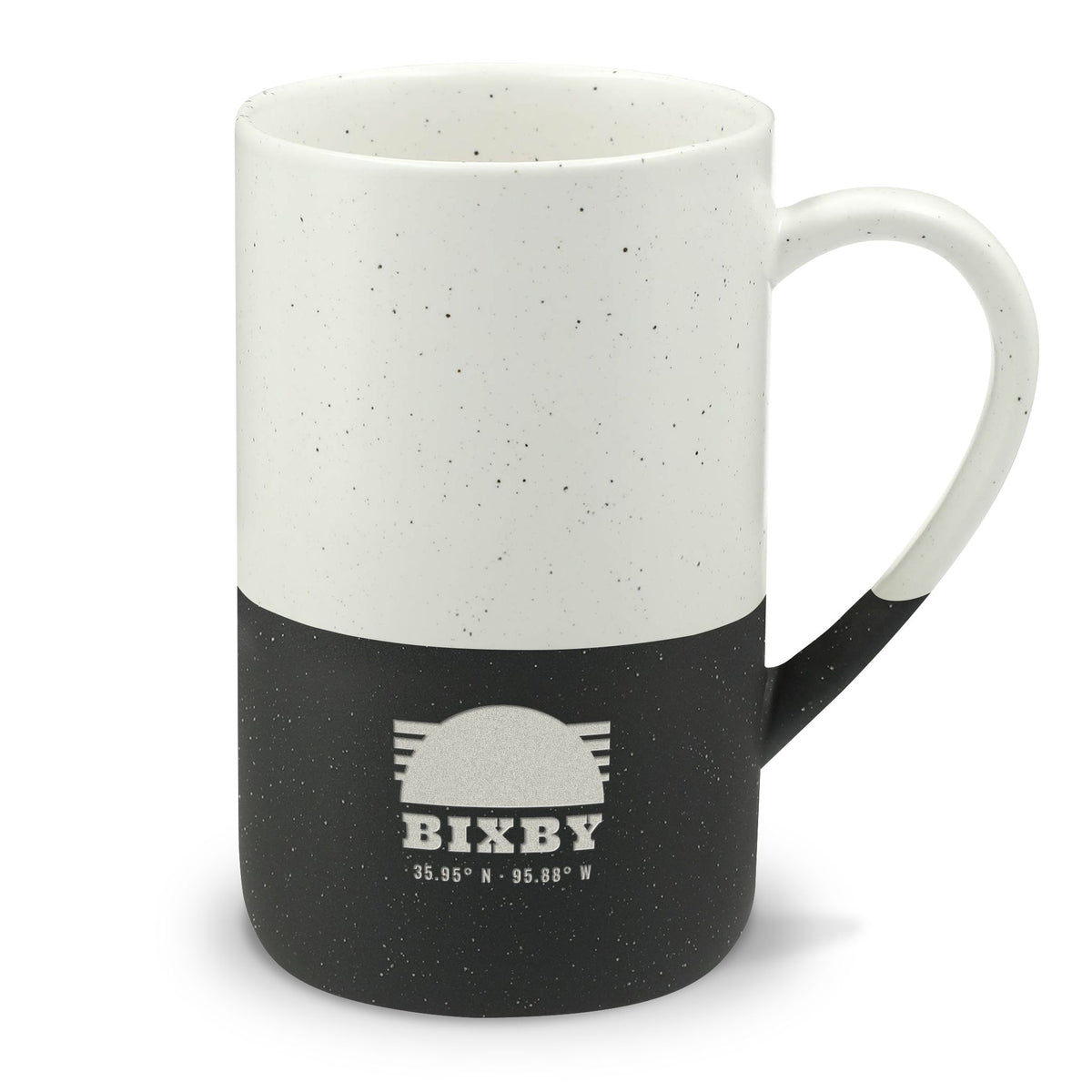 Retro Sunset Coordinates Engraved Speckled Mug