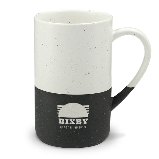 Retro Sunset Coordinates Engraved Speckled Mug