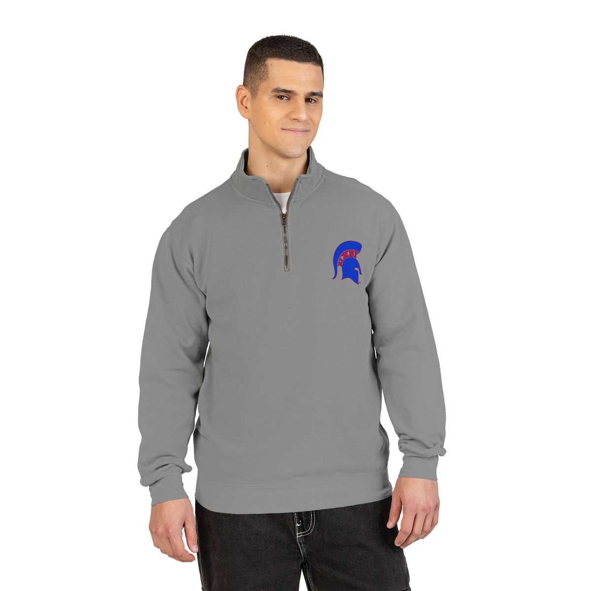 Bixby Spartans Blue Helmet Quarter-Zip Pullover Comfort Colors Tee