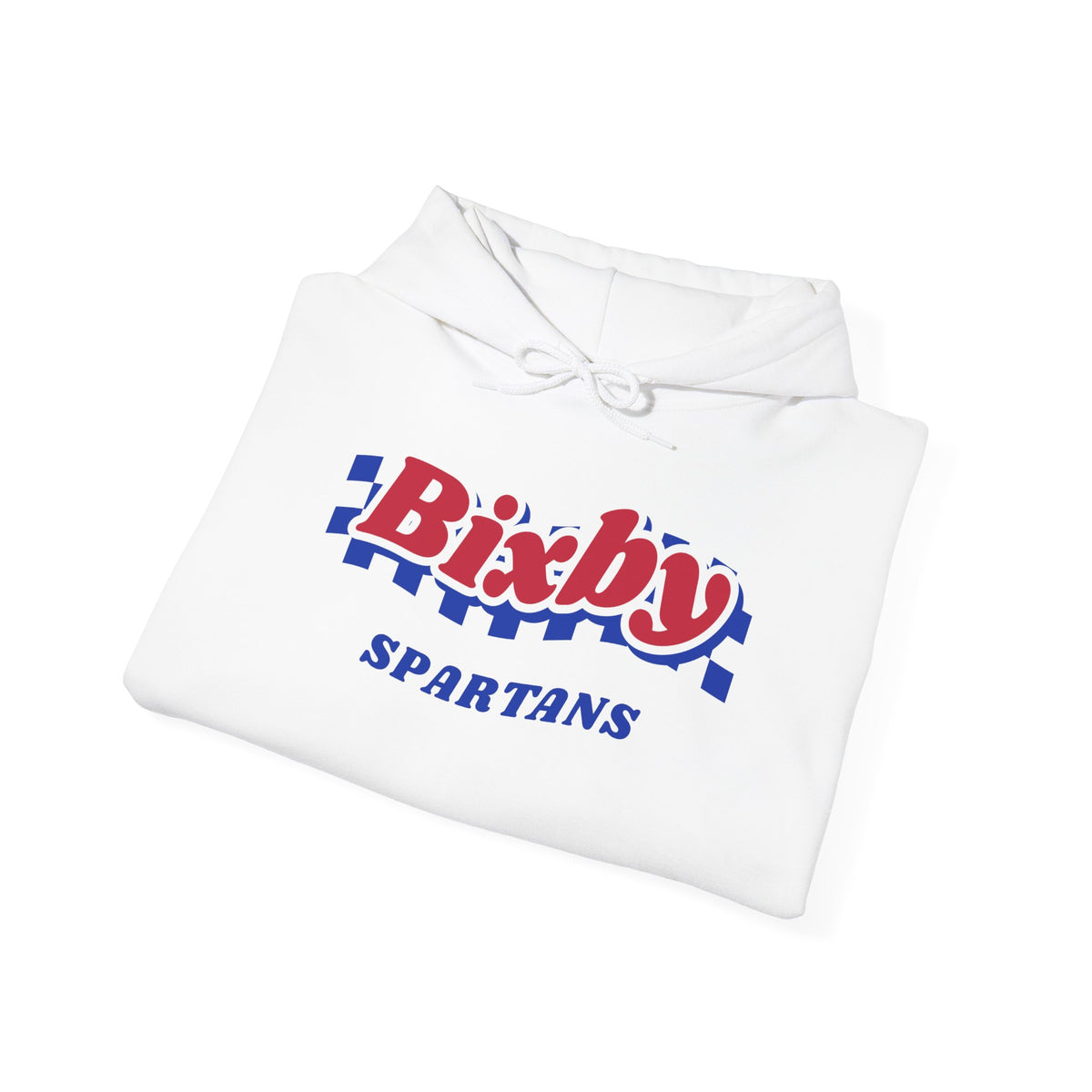 Bixby Spartans Retro Blue Checkered Script Hoodie – Vintage Game Day Hooded Sweatshirt