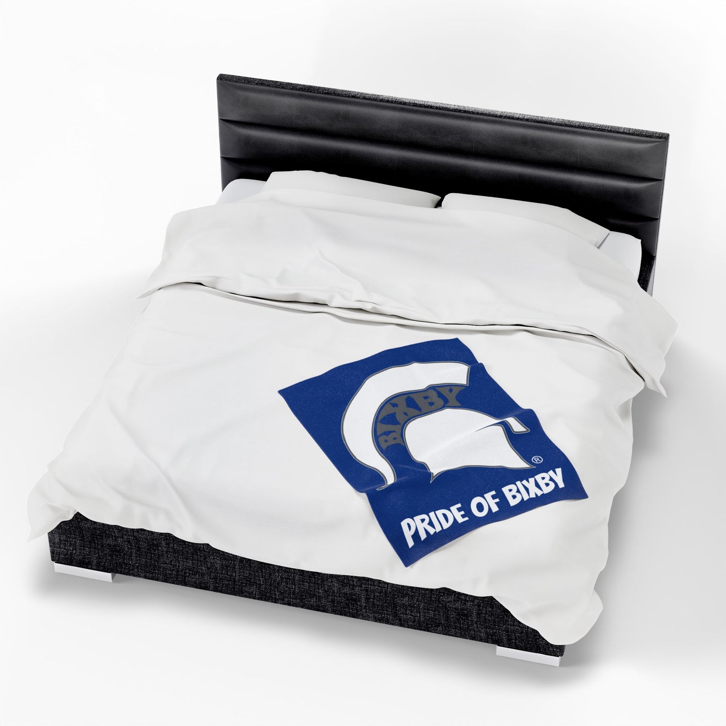 Spartan White Logo Velveteen Plush Blanket