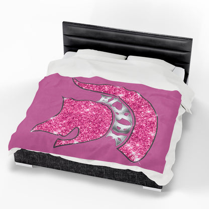 Spartan Pink Bling Logo Velveteen Plush Blanket