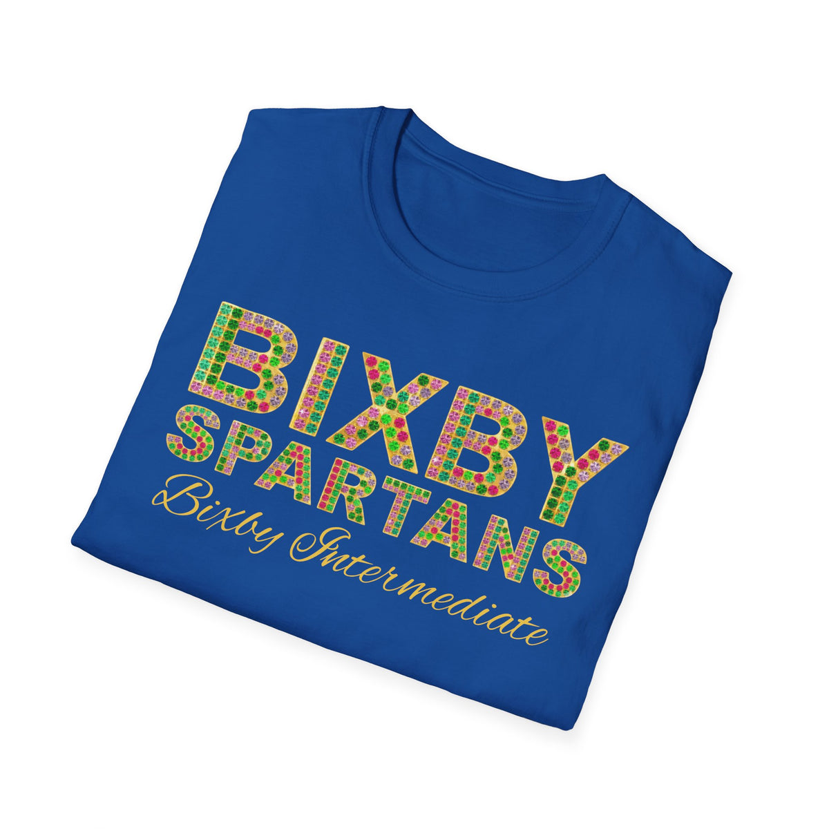 Personalized Bixby Spartans Bling Rhinestone School Spirit T-Shirt