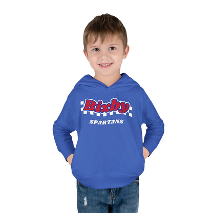 Bixby Spartans Retro Script Checkered Toddler Hoodie – Little Spartan Game Day Hoodie