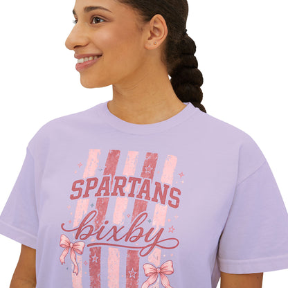 Spartans Bixby Women's Boxy Tee Pink Vintage Stripe Cheer Shirt